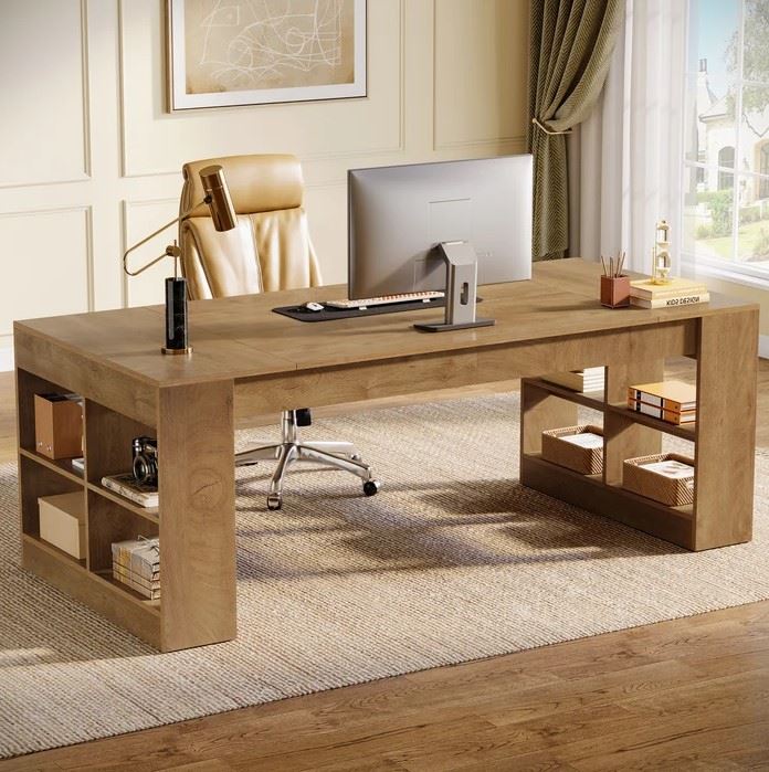ESCRITORIO EJECUTIVO LINEN PARA PC DE OFICINA CON ESTANTES ROBLE 180CM